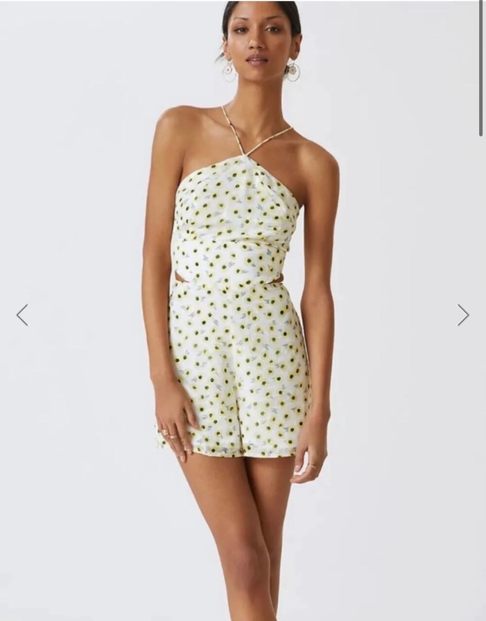NWT Hutch Anthropologie Yellow Poppy Ditsy  Floral Seaside Halter Romper Sz 4